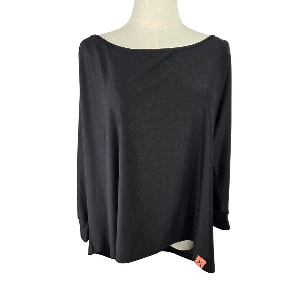 Gottex Womens Black Long Sleeve Top Large Polyester Stretch Lightweight X Logo